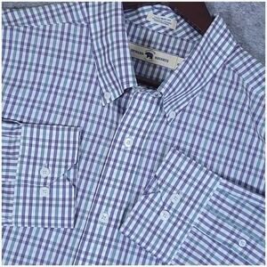 Onward Reserve Tailored Fit Purple Blue Gingham Shirt Mens Size XL 100% Cotton